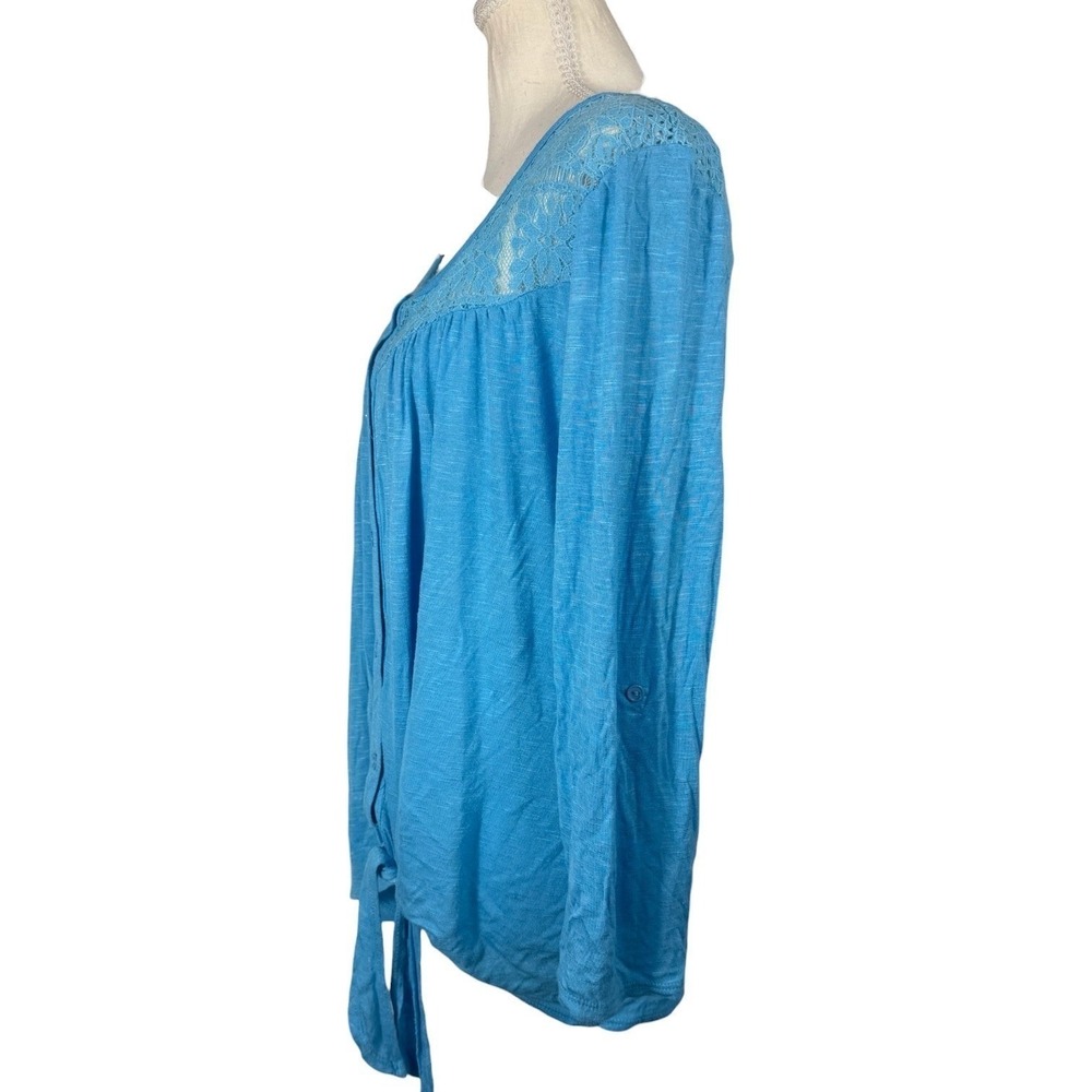 Live and Let Live Top Womens 1XL Blue Lace Tie Front Button Boho Long Sleeve - Picture 4 of 12
